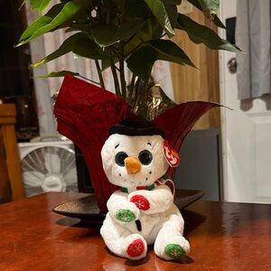 Ty Snowman Plush with Red and Green Details